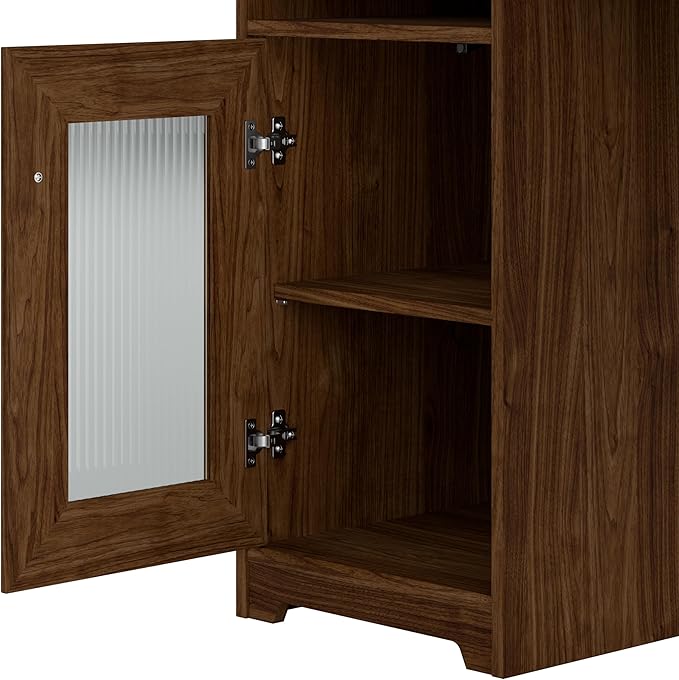 Bush Furniture Cabot L Shaped Computer Desk in Modern Walnut | Corner Table with Drawers for Home Office