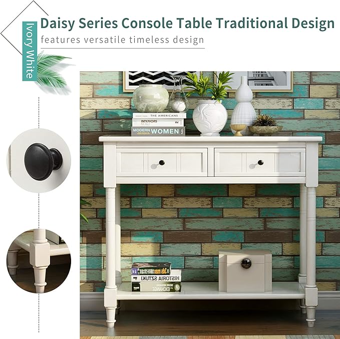 Merax Daisy Series Entryway Table with Storage Drawers and Bottom Shelf Navy