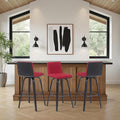 Vienna Modern Swivel Bar Height Stool with Red Upholstered Seat and Brushed Wood Frame Set of 4