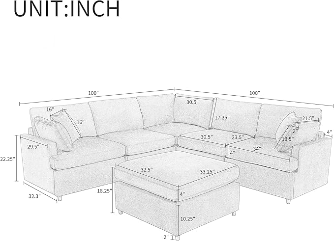 Merax 6-Seater Modern Large U-Shape Sectional Sofa, with Removable Ottomans for Living Room,Beige