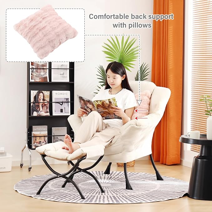 Lazy Chair with Ottoman, Modern Large Accent Lounge Chair with a Pillow, Leisure Sofa Armchair with Ottoman, Reading Chair with Footrest for Bedroom, Living Room, Dorm Rooms,Plush Purple