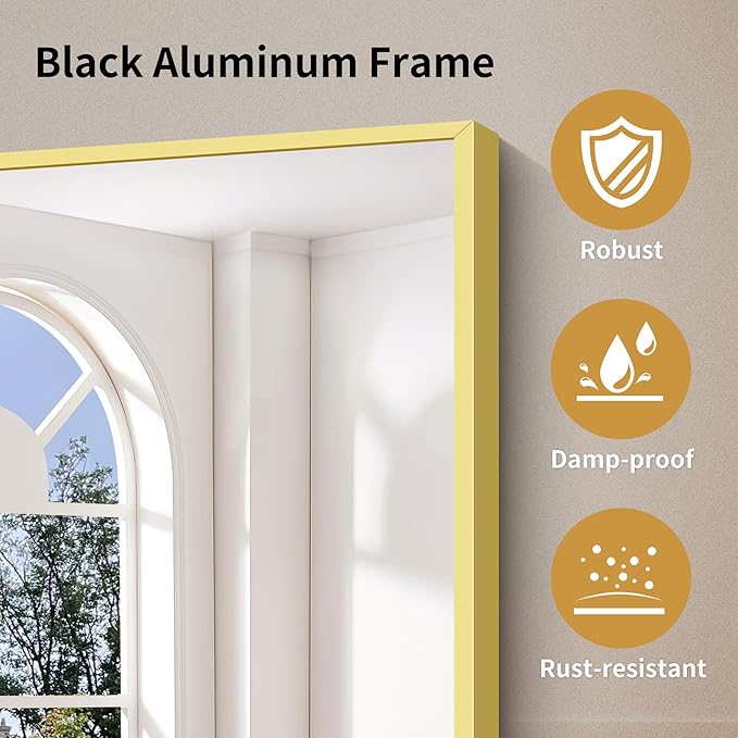 YIROMAN Bathroom Mirror 60"x36", Large Brushed Gold Bathroom Mirror for Over Sink with Aluminum Frame, Rectangular Vanity Mirror with Right Angle, Wall Mirror Hangs Horizontal or Vertical