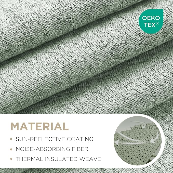Joydeco 100% Blackout Curtains for Bedroom - Natural Linen Curtains 52" W x 63" L Long, Thermal Insulated 2 Panels Light Blocking Drapes, Rod Pocket & Back Tabs, Darkening Privacy for Living Room