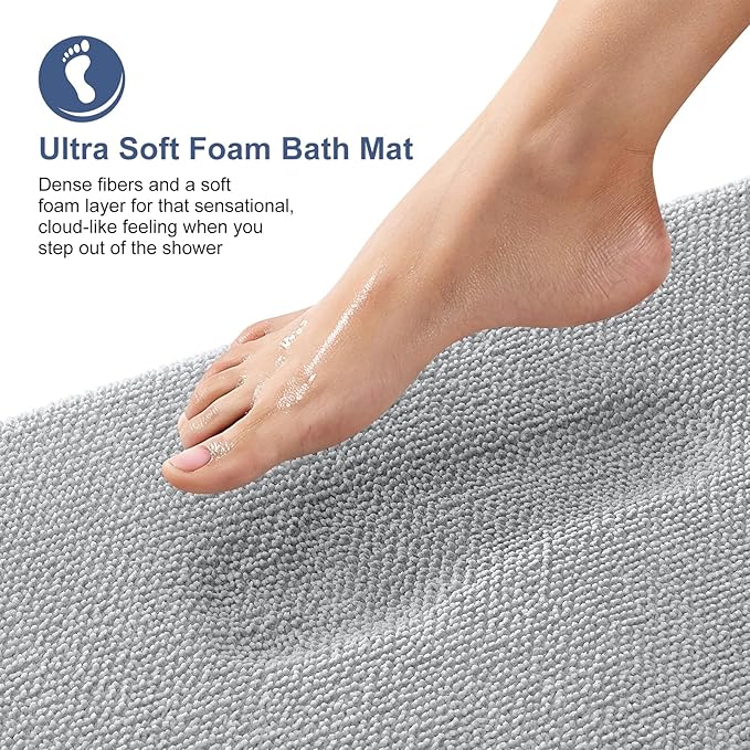OLANLY Thick Memory Foam Bath Mat Rug 47x24, Extra Soft Absorbent Bathroom Rug, Quick Dry Bath Mats, Non-Slip, Machine Washable Carpet for Bathroom, Tub and Shower, Home Decor Accessories, Light Grey