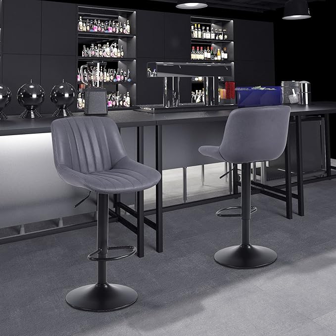 Bar Stools Set of 4, Swivel Counter Height Barstools with Back, Adjustable PU Leather Bar Chairs, Modern Armless Kitchen Island Stool, Dark Grey