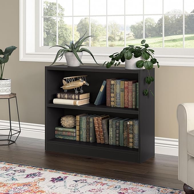 Bush Furniture Universal Bookcase, Low Storage and Display Bookshelf for Home Office or Living Room Organization, 2 Shelf, Black