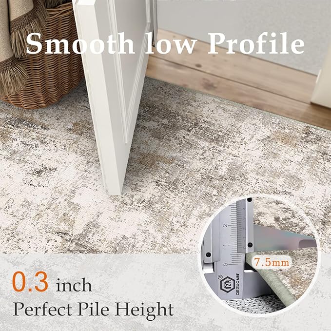 12x15 Washable Area Rug Brown Grey Abstract Neutral Living Room Bedroom Large Throw Rug Non Slip Soft Distressed Low Pile Indoor Floor Carpet for Kitchen Office Entryway