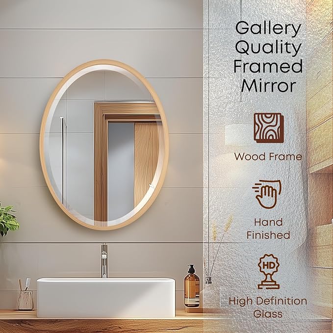 OVALCREST - Oval Wooden Beveled Wall Mirror for Home Decor, Bathroom, Vanity, Bedroom, Living Room, Hallway - London Style (Gold Paint) 19.1 x 25.1