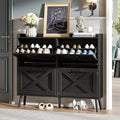 Maupvit Large Shoe Storage Cabinet with 4 Flip Drawers, Narrow Shoe Cabinet for Entryway with Wooden Legs, Freestanding Hidden Shoe Rack Organizer ＆ Metal Hinges, Black