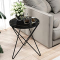 HLR Modern Round Side Table, End Table with Marble Effect Top and Gold Metal Frame, Small Side Table for Living Room, Bedroom, Sofa and Couch, Black Legs, Black Marble top