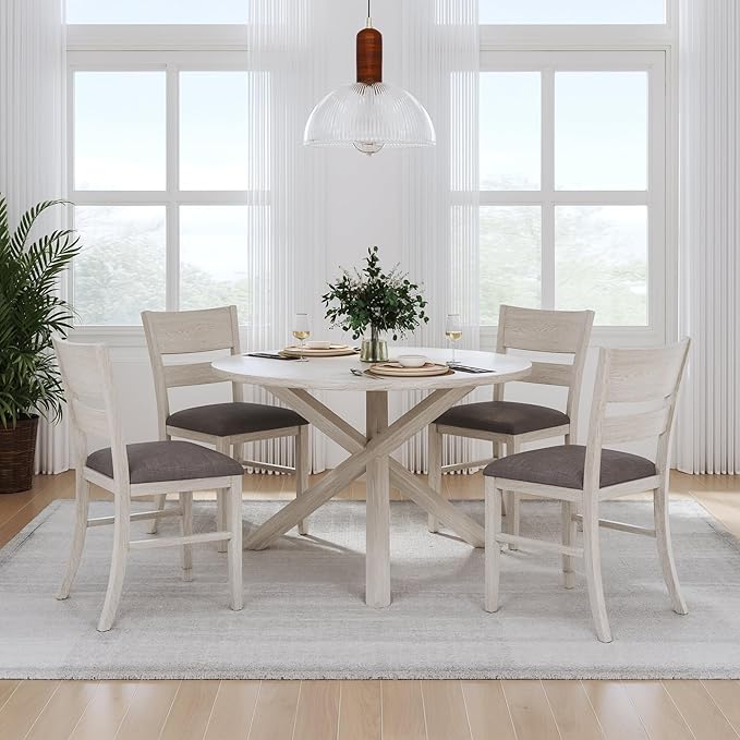 VECELO Peatuk 4-Piece Solid Wood Dining Table Set for 4-6, Modern Breakfast Dinette Kitchen Table with Chairs for Dining Room, Kitchen, Grey