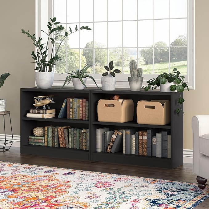 Bush Furniture Universal Bookcase, Low Storage and Display Bookshelf for Home Office or Living Room Organization, 2 Shelf, Black