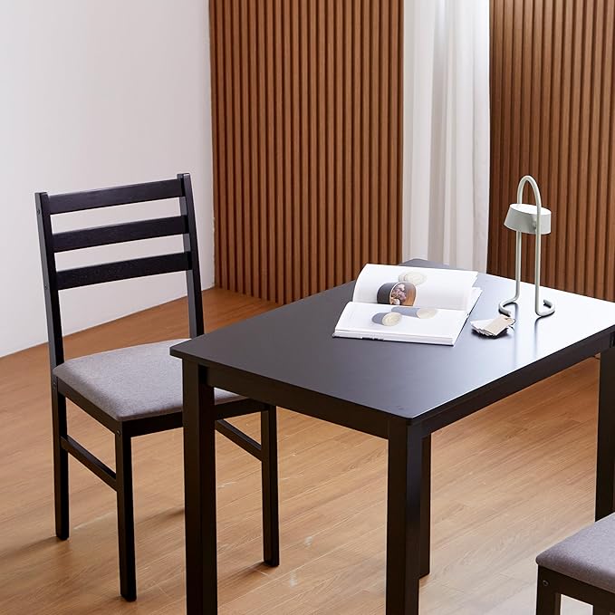 Livinia Seattle Modern Farmhouse Kitchen Dining Room Chair Set of 4, Solid Wood Fabric Upholstered Cushion Seat Wood Ladder Back Chairs (Black)