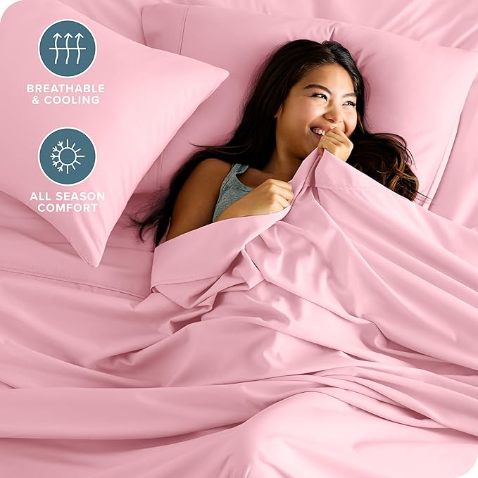 Bare Home King Sheet Set - Luxury 1800 Ultra-Soft Microfiber King Bed Sheets - Double Brushed - Deep Pockets - Easy Fit - 4 Piece Set - Bedding Sheets & Pillowcases (King, Light Pink)