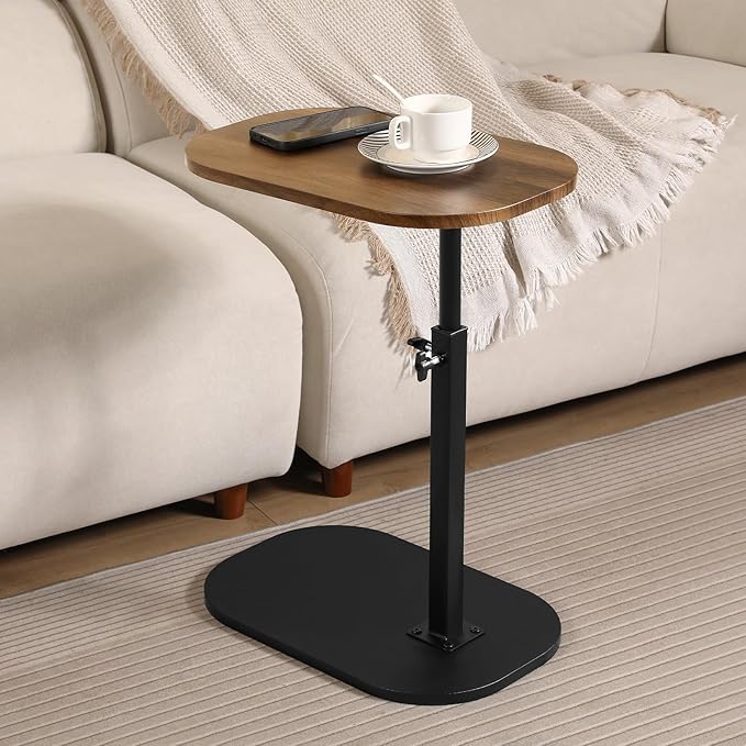 360° Swivel Top C Table for Small Place, Adiustable Height Couch Side Tables That Slide Under SofaModern C Shaped Side Table for Sofa Armrest Tv Tray, Suitable for Coffee, Snack, Drink