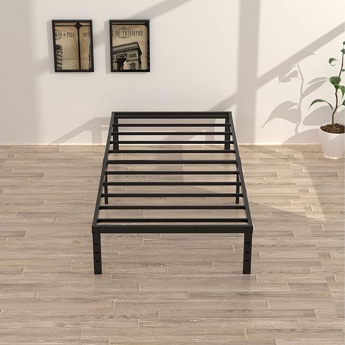 Twin Bed Frame No Box Spring Needed, 14 Inch Heavy Duty Metal Platform Bed Frame Twin Size with Storage, 2500lbs Steel Slats Support, Easy Assembly, Black