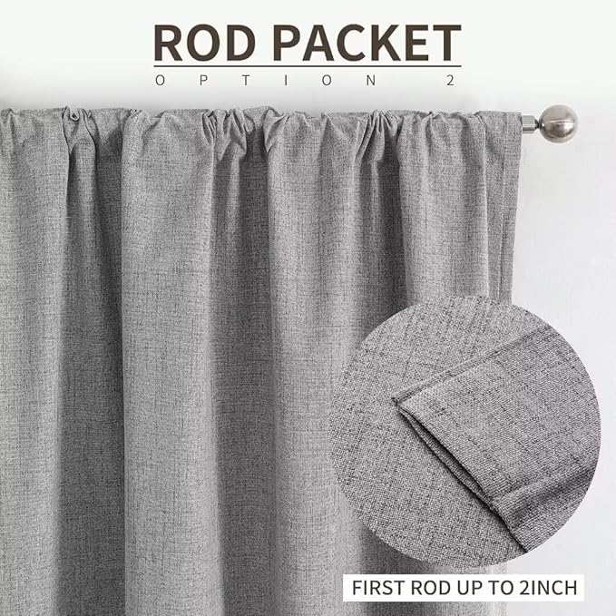 Joydeco Natural Linen Curtains 96 inch Length 2 Panels Set Burg 100% Blackout Patio Door Curtain Room Darkening Sliding Door Curtains Thermal Insulated Back tab Rod Pocket(105x96 inch, Light Grey)