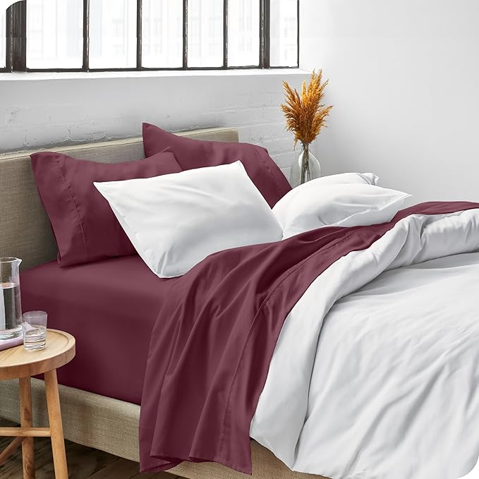 Bare Home Queen Sheet Set - Luxury 1800 Ultra-Soft Microfiber Queen Bed Sheets - Double Brushed - Deep Pockets - Easy Fit - 4 Piece Set - Bedding Sheets & Pillowcases (Queen, Burgundy)