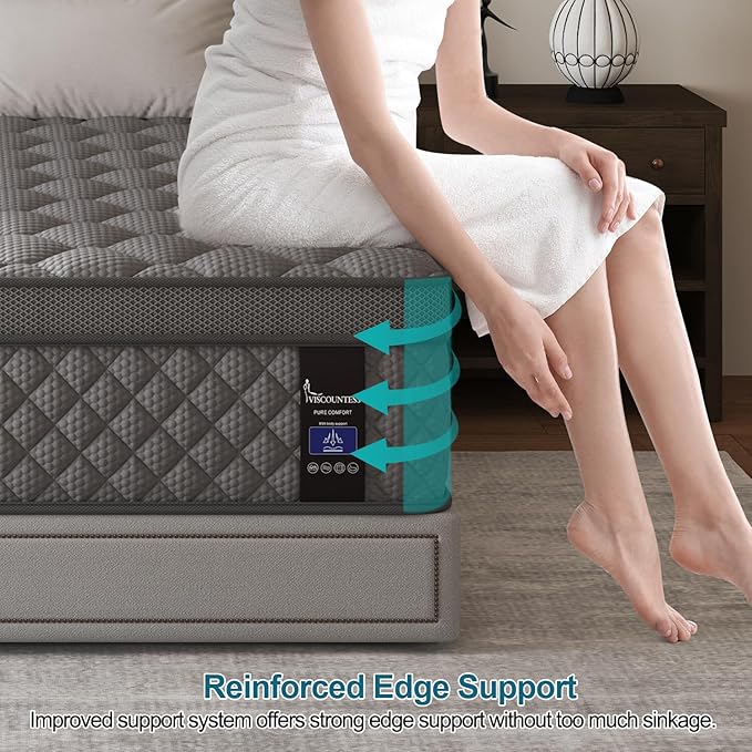 Full Mattress, 10 Inch Euro Top Mattress Grey Hybrid Medium Firm for Back & Lumbar Support, 100 Night Trial, Individual Pocket Spring for Motion Isolation & Pressure Relief
