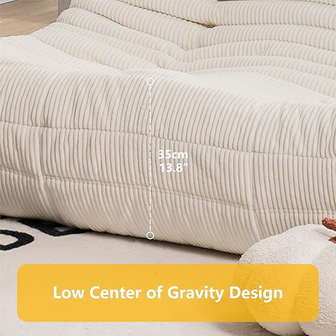 N&V Fireside Three Seater Sofa, Mid Century Armless Twin Size Floor Sofa, Soft Premium Corduroy Floor Lounge Chair, Foam Sofa Accent Chair for Living Room, Bedroom (Frost Grey)