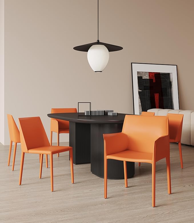 Manhattan Comfort Paris Modern Saddle Leather Dining Chairs, Metal Frame, Comfortable Padded Seat, Fully Assembled Armchair Accent Furniture, Set of 2, Coral