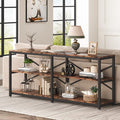 Tribesigns 70.9 Inch Extra Long Console Table, Modern Sofa Table Behind Couch Table with Storage Shelves, 3-Tier Industrial Hallway Entryway Table for Living Room, 3 Shelf Bookshelf(Brown)
