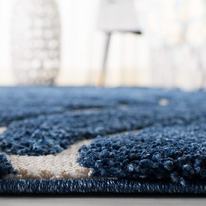 SAFAVIEH Florida Shag Collection Area Rug - 8'6" x 12', Dark Blue & Cream, Scroll Design, Non-Shedding & Easy Care, 1.2-inch Thick Ideal for High Traffic Areas in Living Room, Bedroom (SG455-6511)