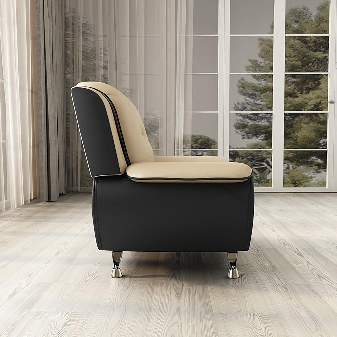 Container Furniture Direct Michael Modern Faux Leather Upholstered Stainless Steel Legs Living Room, Chair, Black Camel