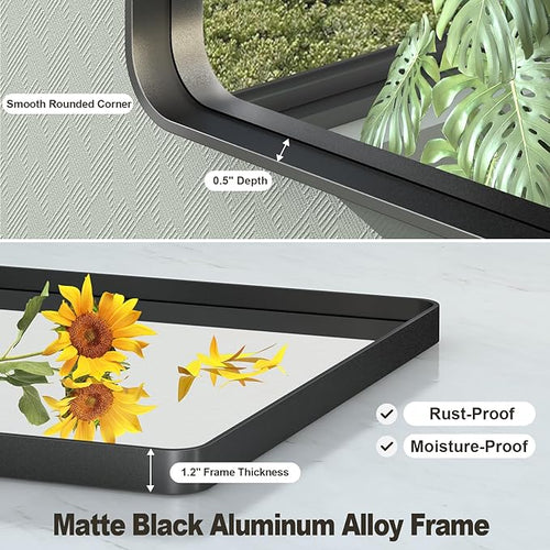 20x30 Inch Black Framed Bathroom Mirror for Wall, Matte Metal Framed Wall Mirror, Rounded Corner Rectangle Bathroom Vanity Mirror, Anti-Rust, Shatterproof (Horizontal/Vertical)
