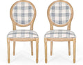 Christopher Knight Home Phinnaeus Dining Chair Set, Set of 2, Fabric, Dark Blue Plaid + Natural