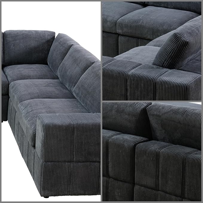 L Shaped Sectional Couches for Living Room, Modular Sectional Sofa with Ottoman & Chaise, Modern Lounge Couch Living Room Furniture for Adults, Dark Grey