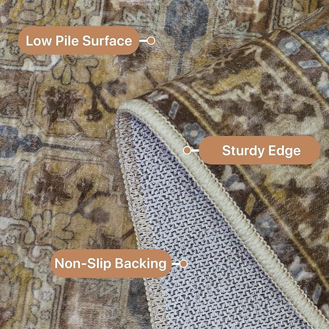 GENIMO 3x8 Runner Rugs for Hallway, Machine Washable Non Slip Vintage Rugs, Low Pile Lightweight Soft Print Rug for enrtyway, Corridor, Home Office, Kitchen, Rustic Brown