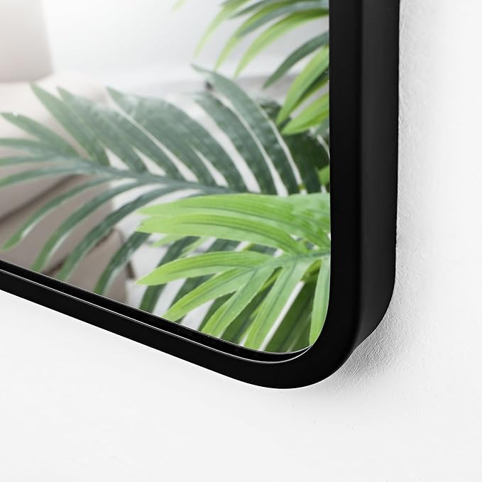 30x48 Inch Rectangle Bathroom Mirror with Black Metal Frame, Rounded Corner Rectangular Vanity Mirror for Wall, Modern Large for Bedroom, Living Room, Horizontal or Vertical