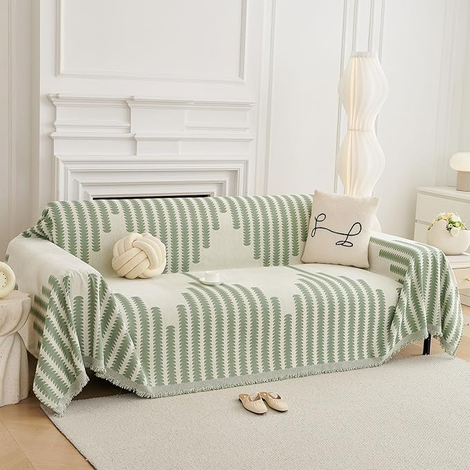 HAOMAIJIA Boho Sofa Covers Couch Covers for 3 Cushion Couch Sofa Pet Friendly Soft Thick Non Slip Couch Cover for Dogs Washable Sectional Couch Covers L Shape Furniture Protector (Green, 71"x118")