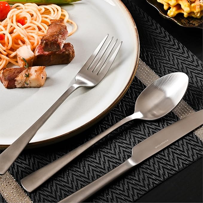 KINGSTONE 30-Piece Silverware Set, 18/10 Stainless Steel Flatware Set for 6, Matte Satin Finish Forged Cutlery Set Dishwasher Safe