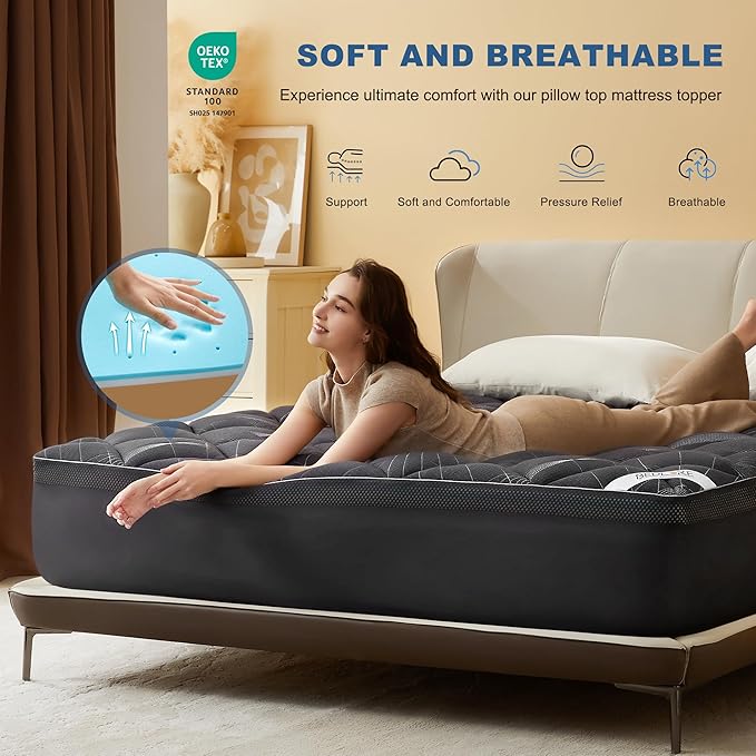 Bedlore 4-Inch Twin Mattress Topper for Back Pain - Dual Layer Medium Support (2" Gel Memory Foam + 2" Cooling Fluffy Pillow Top Pad), Breathable & Pressure Relief (Gray)