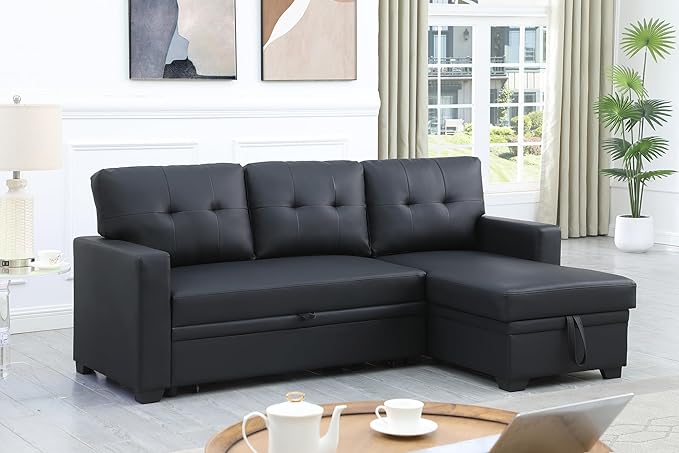 Devion Furniture Maison 4-in-1 Convertible L Shaped Couch with Pull Out Bed and Storage, Sectional Sleeper Sofa with Reversible Chaise for Living Room, Apartment, Bedroom, Office