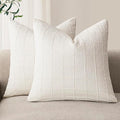 Foindtower Set of 2 Decorative Linen Check Throw Pillow Covers Neutral Farmhouse Vintage Cushion Covers Modern Boho Home Decor for Sofa Chair Couch Bedroom Living Room Outdoor,16×16 Inch,Cream White