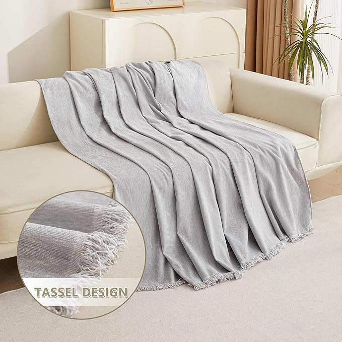 MYSKY HOME Sofa Cover for Dogs, Washable Boho Couch Cover Blanket, Thick Durable Tassel Water Resistant Furniture Protector, 71"x 118", Light Grey