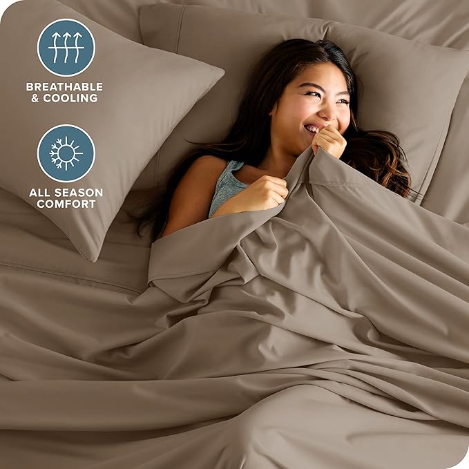 Bare Home King Sheet Set - Luxury 1800 Ultra-Soft Microfiber King Bed Sheets - Double Brushed - Deep Pockets - Easy Fit - 4 Piece Set - Bedding Sheets & Pillowcases (King, Pebble)