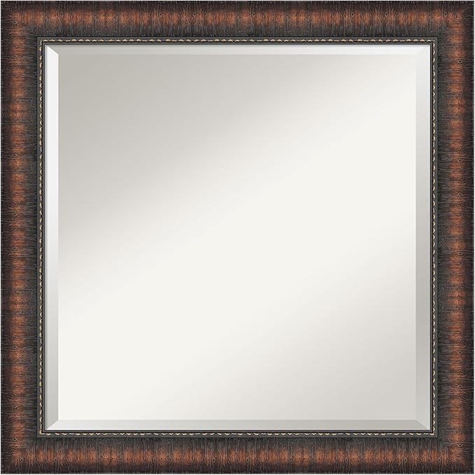 Amanti Art Brown Wall Mirror 24x24 Caleb Brown Square Bathroom Mirror for Wall Decor Living Room, Medium Rustic Farmhouse Frame, Hangs Horizonally and Vertically, Bathroom Decor, Beveled Edge from WI