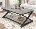 HSH Rustic Grey Coffee Table, Modern Minimalist Living Room Table with Storage Shelf, Industrial Simple Metal Wooden Center Table, 2 Tier Rectangle Cocktail Tea for Home Office Bedroom, 39 Inch