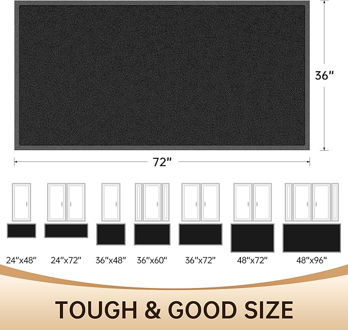 Amyracel Front Door Mat Indoor Outdoor Entrance, 36" x 72" All-Season Waterproof Heavy Duty Doormat for Outside Entry, Stain and Fade Resistant, Low Profile, Easy Clean Patio Entryway Mat