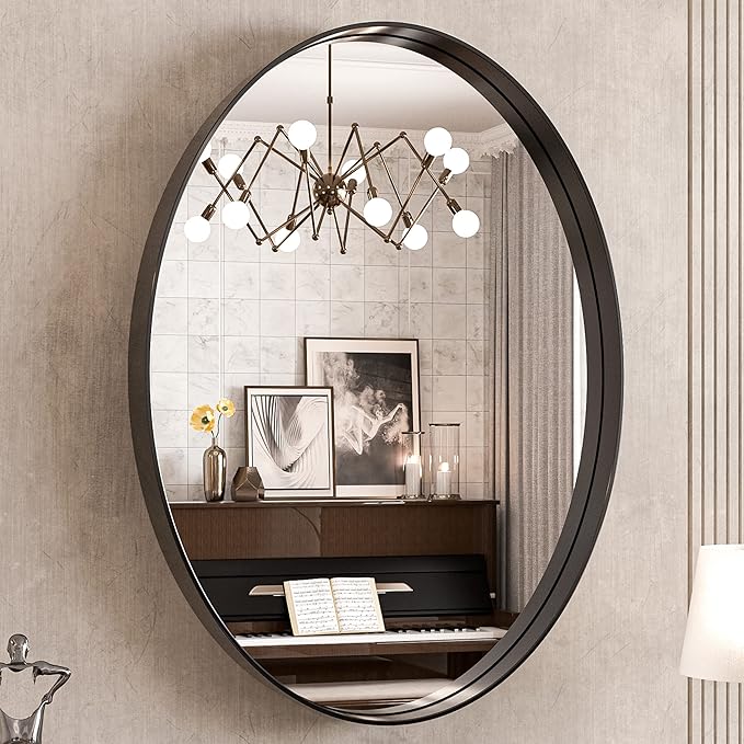 TokeShimi Oval Black Mirrors for Bathroom 22x30 Inch with Non-Rusting Aluminum Alloy Brushed Black Matte Framed for Wall Vanity Farmhouse Modern Minimalist Home Decor,Vertical or Horizontal