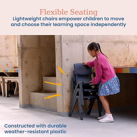ECR4Kids 14in Plastic School Stack Chair, Children's Furniture, Grey, 4-Pack
