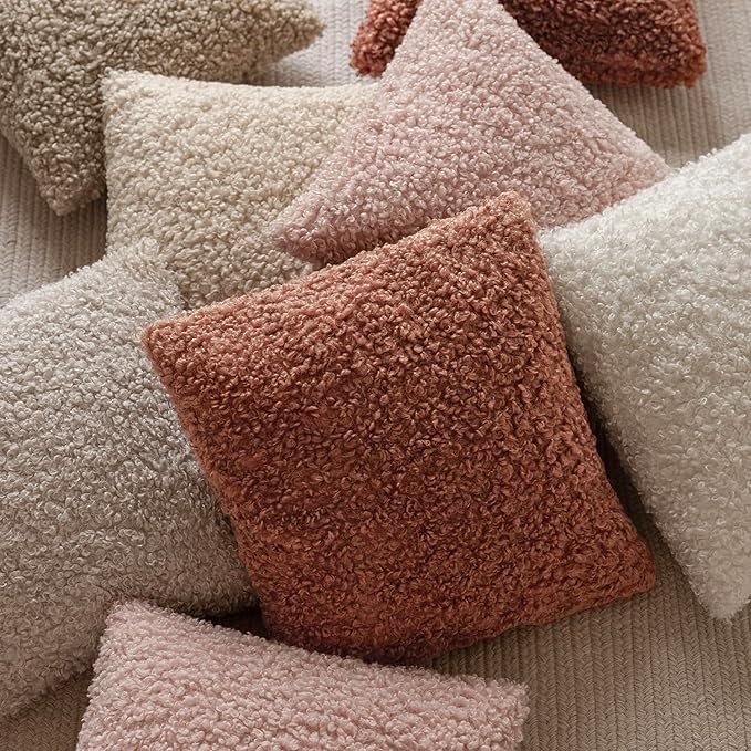 Foindtower 2 Pieces 20x20 Inch Dusty Pink, Faux Fur Throw Pillow Cover Accent Sherpa Furry Pillow Covers Fuzzy Soft Pillowcases Cozy Sheepskin Decorative Fleece Cushion Case for Bed Couch Living Room