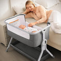 Larex 3 in 1 Baby Bassinet Bedside Sleeper, Breathable Mesh Safe Bedside Bassinet for Baby, Easy Assemble and Folding Portable Bassinet, 5 Height Adjustable Bedside Crib with Storage Basket. (Grey)