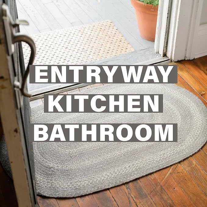 Grey Cloud Jute Braided Oval Rugs, 27x45 - Grey, Warm Farmhouse Decor, Perfect for Laundry Rooms, Kitchens and Entryways - Reversible and Easy to Clean