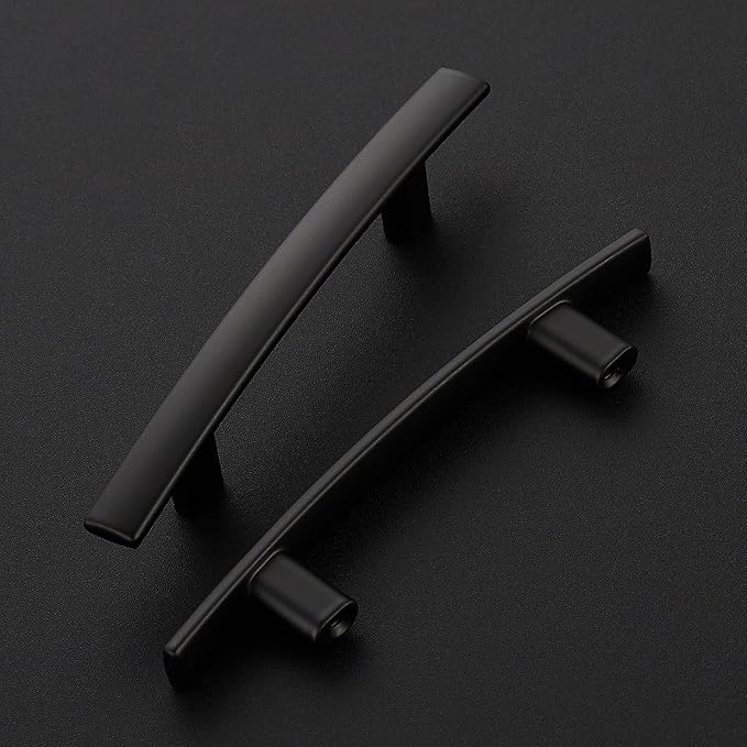 5 Pack Cabinet Handles 3" Hole Center - Curved Cabinet Pulls Black Drawer Pulls for Kitchen Cupboard Solid Hardware for Dresser Drawer Arch Hardware