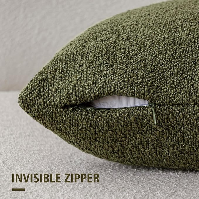 Foindtower Set of 2, Decorative Textured Boucle Throw Pillow Covers Accent Solid Pillow Cases Neutral Soft Cozy Couch Cushion Case for Chair Sofa Bedroom Living Room Home Decor 26x26 Inch Moss Green